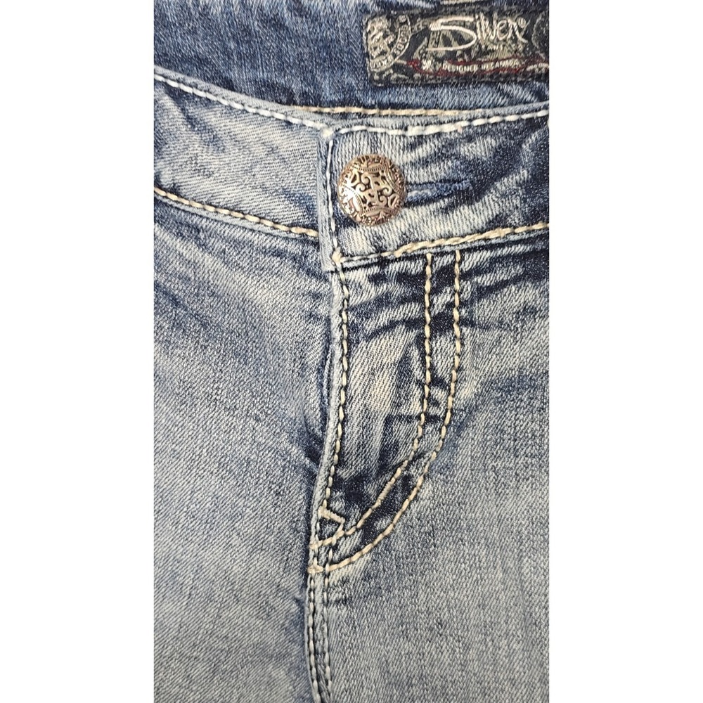 Silver Women's Jeans Aiko Mid Capri Sz W29 Distressed Thick Stitch Stretch - Picture 4 of 14
